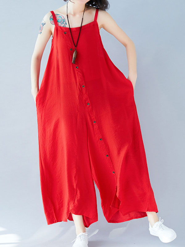 Loose Wide Leg Button Front Summer Jumpsuit