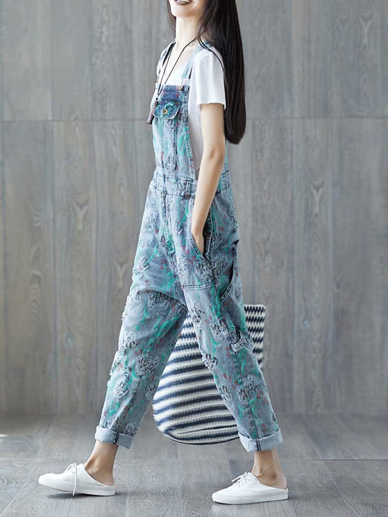 Relaxed Full-Length Denim Overall Dungaree
