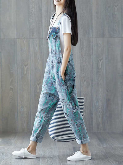 Relaxed Full-Length Denim Overall Dungaree