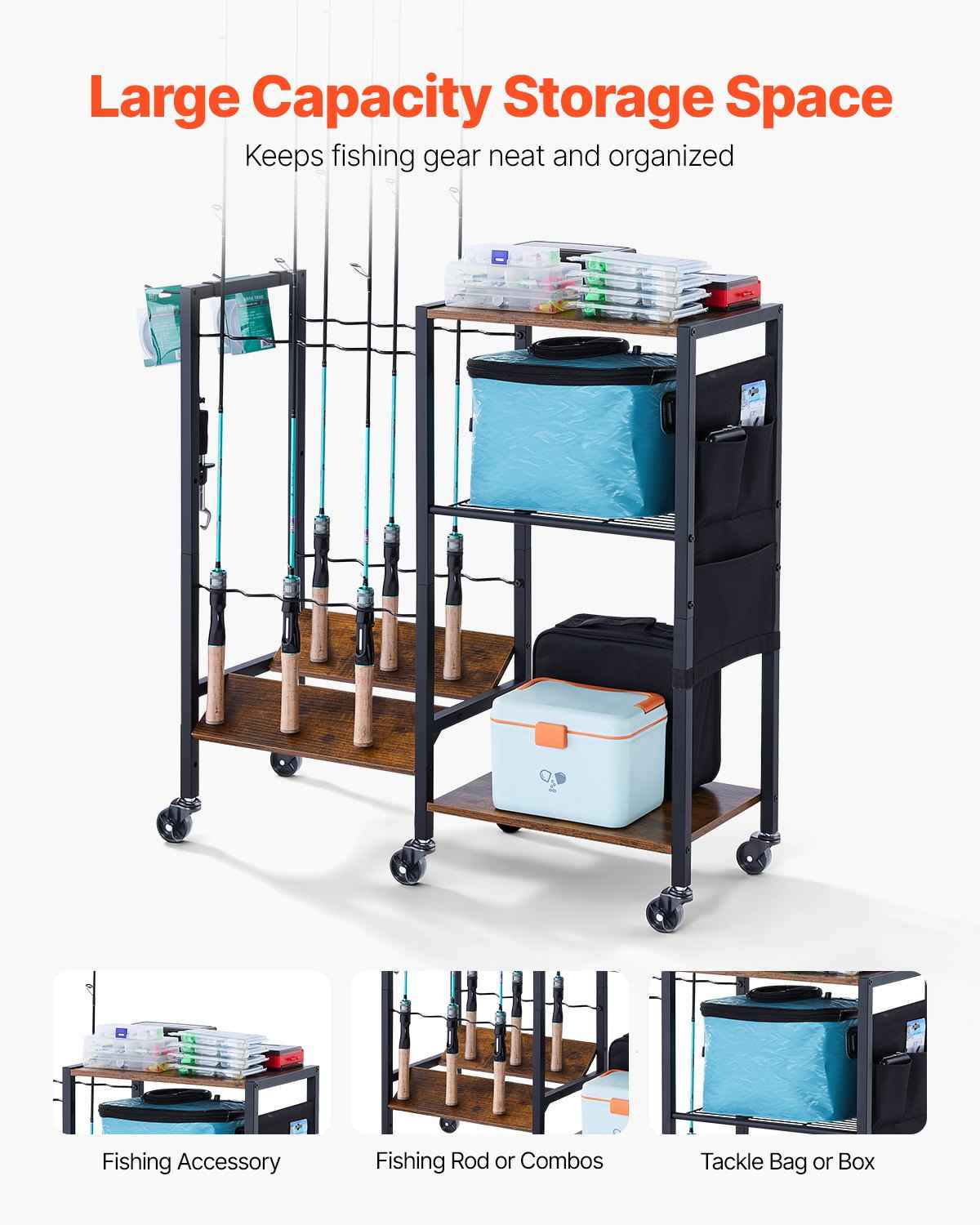 Mobile Fishing Rod Rack Cart — Holds 12 Rods