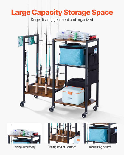 Mobile Fishing Rod Rack Cart — Holds 12 Rods