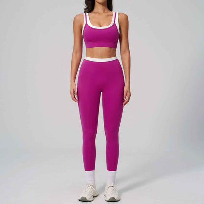 Women's Contrast Sports Bra & Leggings or Wide-Leg Flared Pants Set – Active Workout Set