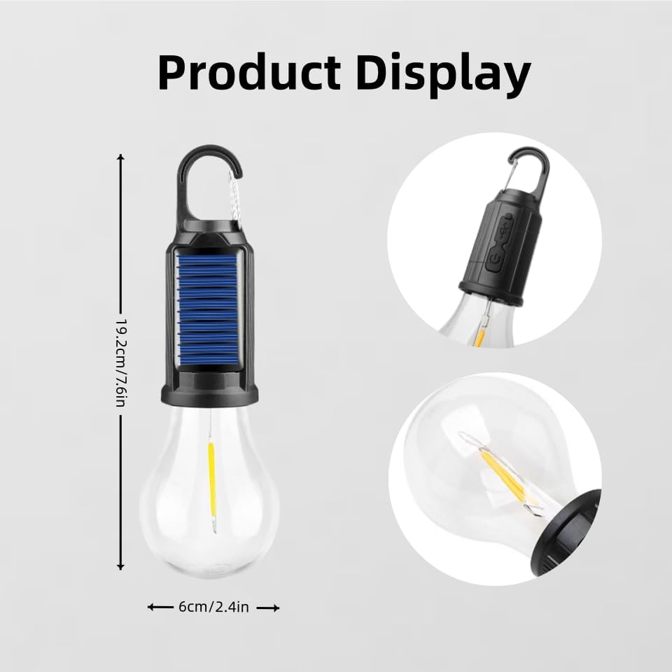 Solar Camping Light – USB-C Rechargeable, 3 Modes, Waterproof Portable Light for Hiking & Emergencies