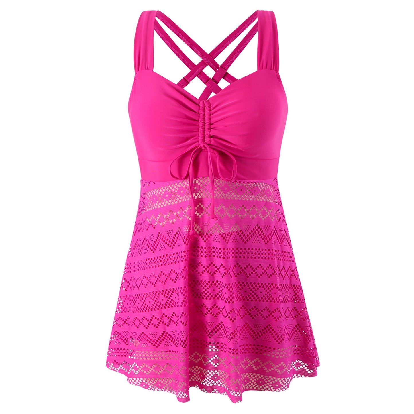 Women's Solid Color Lace One-Piece Swimsuit with Shorts – Korean Style