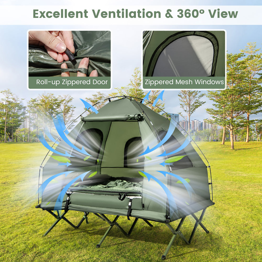 5-in-1 Camping Tent Cot with Air Mattress & Sleeping Bags — 2 Person