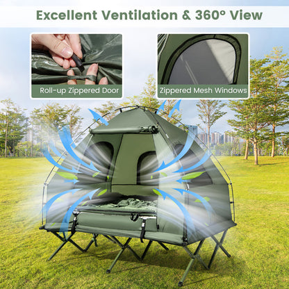 5-in-1 Camping Tent Cot with Air Mattress & Sleeping Bags — 2 Person