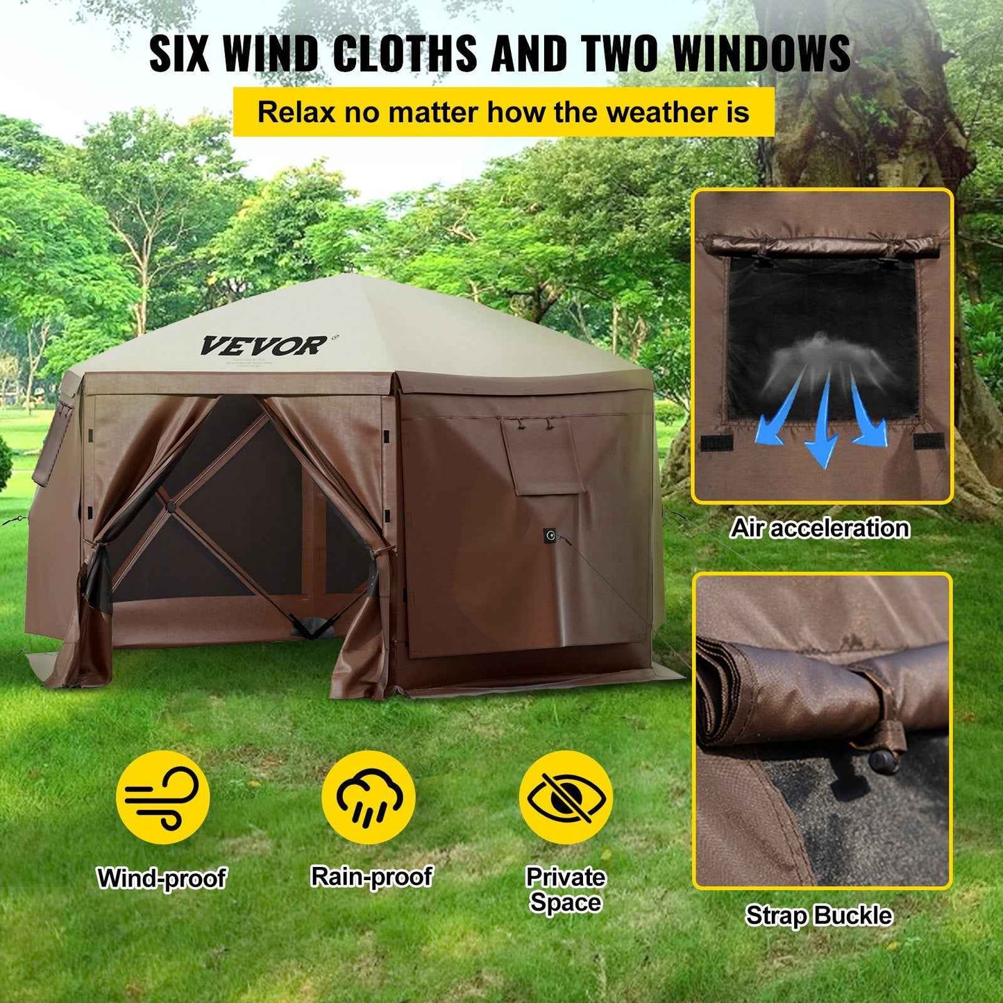 8-Person 6-Sided Pop-Up Gazebo Screen Tent – Waterproof Canopy with Mesh Windows & Carry Bag | 10×10 ft