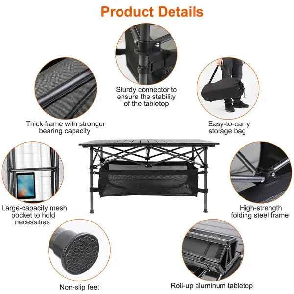 Aluminum Roll-Up Camping Table – Lightweight, Portable, Carry Bag Included