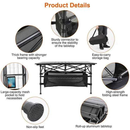 Aluminum Roll-Up Camping Table – Lightweight, Portable, Carry Bag Included