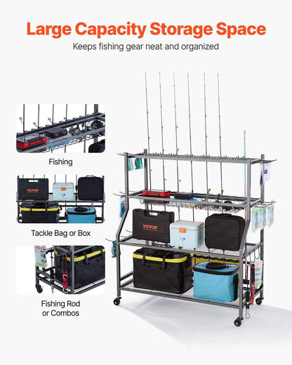 Mobile Fishing Rod Rack Cart — Holds 15 Rods