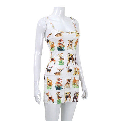 Animal Print Suspender High-elastic Bodycon Dress