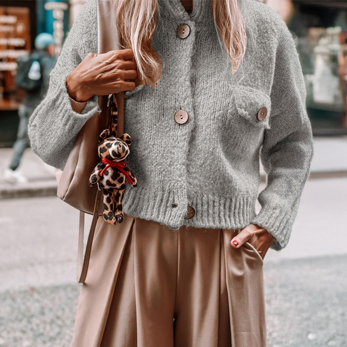 Women's Open-Front Knit Cardigan – Black, Gray & Apricot