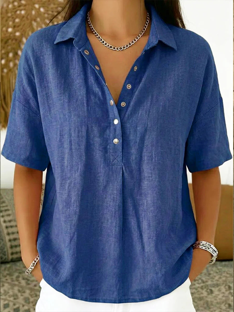 Women's Short-Sleeve Button Pullover Shirt