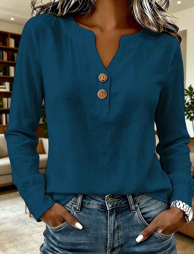 Women's V-Neck Button-Down Blouse – Casual Everyday Top