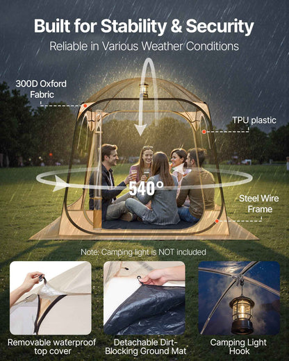 Clear Bubble Pod Tent | 72x72" Pop-Up Igloo Shelter for 2-4 People | Camping & Fishing