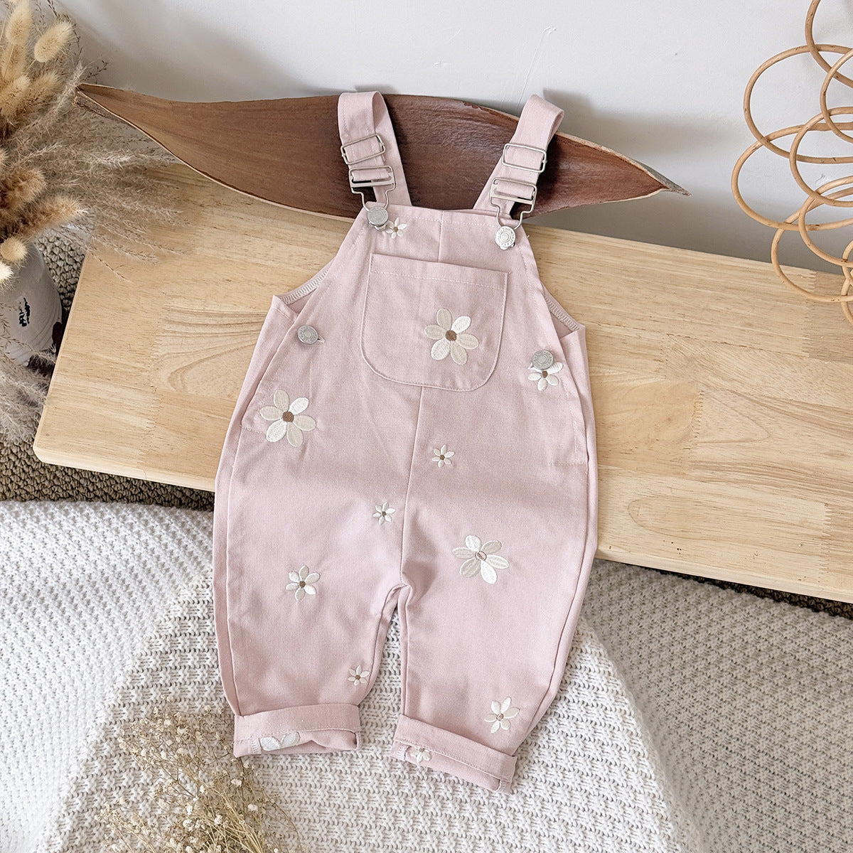 Baby Floral-embroidered Casual Sleeveless Romper