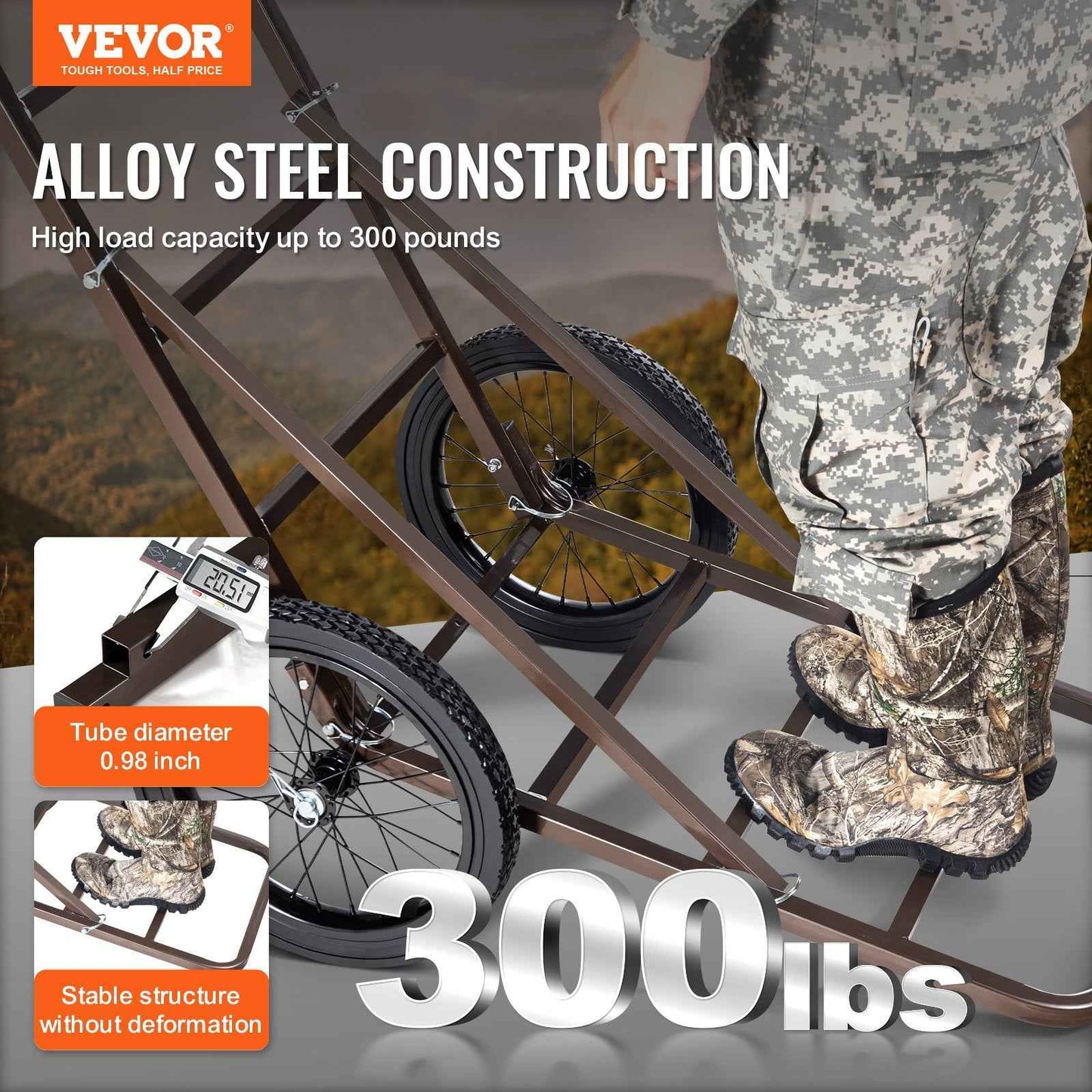 300 lb Folding Deer Cart with Solid Rubber Tires