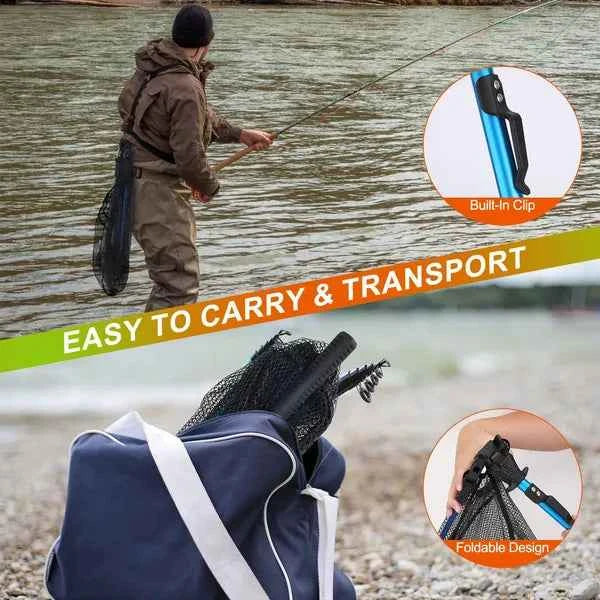Foldable Fishing Landing Net – Aluminum Alloy Rod, EVA Handle, Nano Coating Nylon Mesh