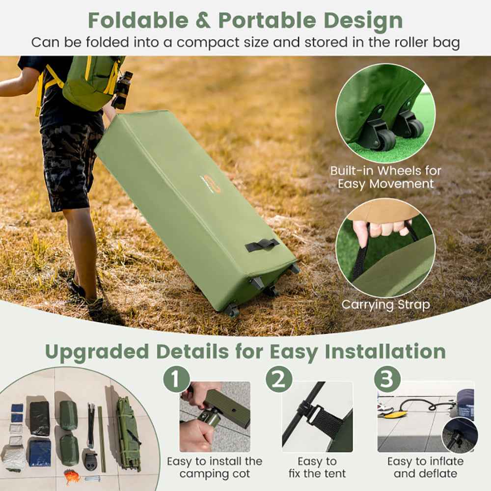 5-in-1 Camping Tent Cot with Air Mattress & Sleeping Bags — 2 Person