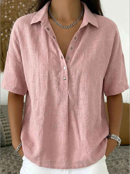 Women's Short-Sleeve Button Pullover Shirt