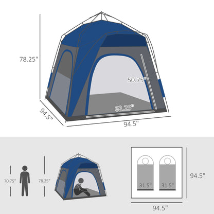 3-4 Person Pop-Up Camping Tent – Automatic Setup, 4 Doors, Water-Resistant
