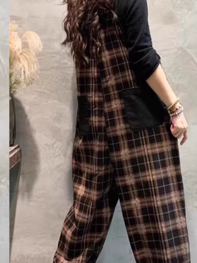 Trendy Women's Patchwork Artistic Loose Overalls | Eva Trends