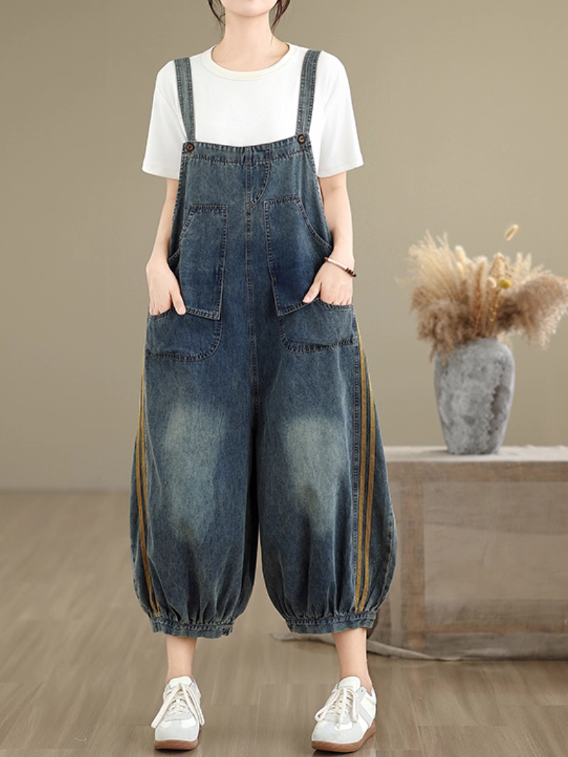 Comfy Women's Patchwork Loose Denim Overalls | Eva Trends