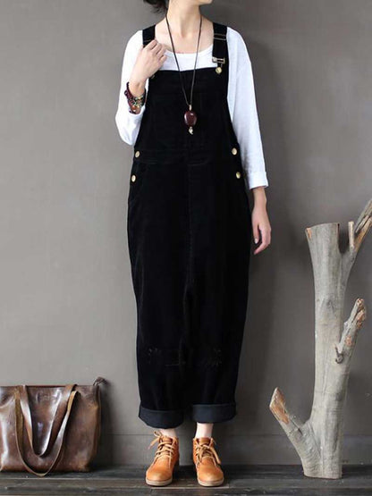 Relaxed Cotton Overalls with Adjustable Straps & Pockets