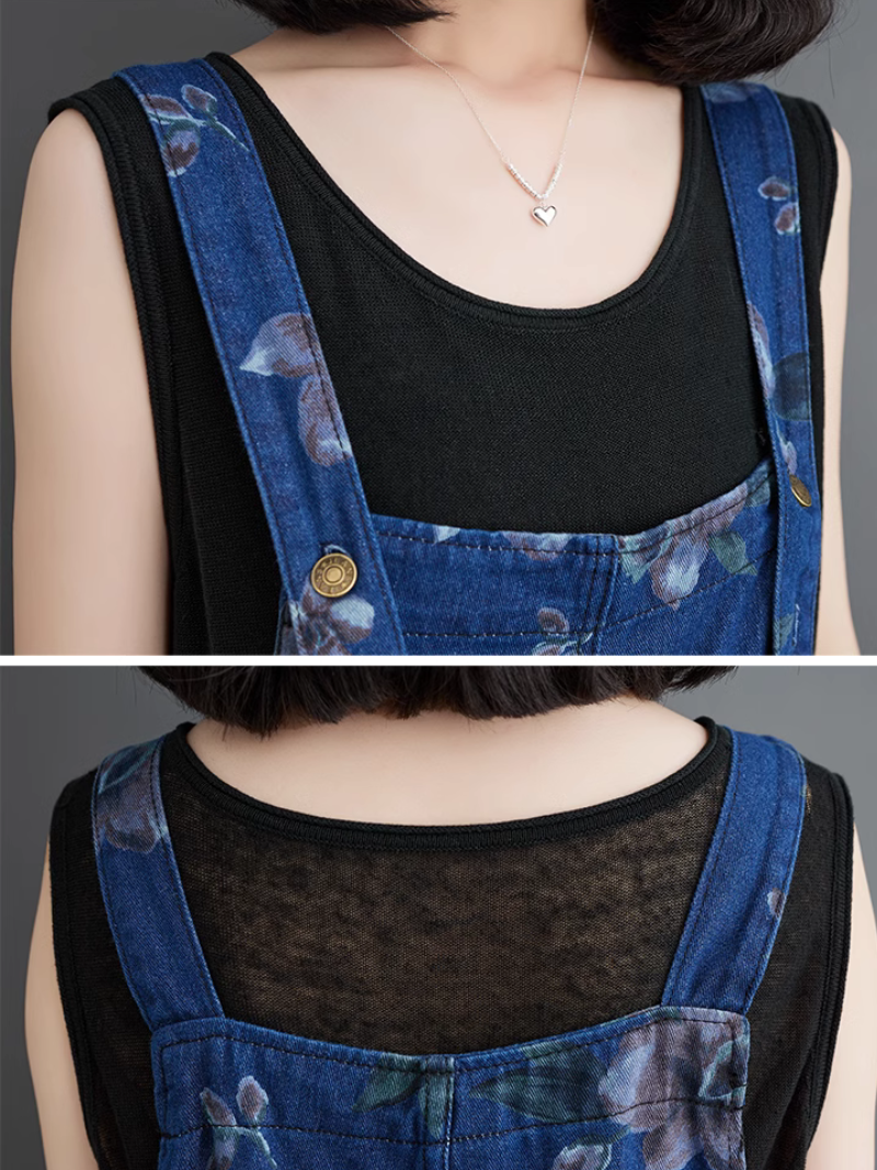 Printed Loose Fit Dungaree Shorts - Artistic Summer Wear