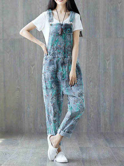 Relaxed Full-Length Denim Overall Dungaree