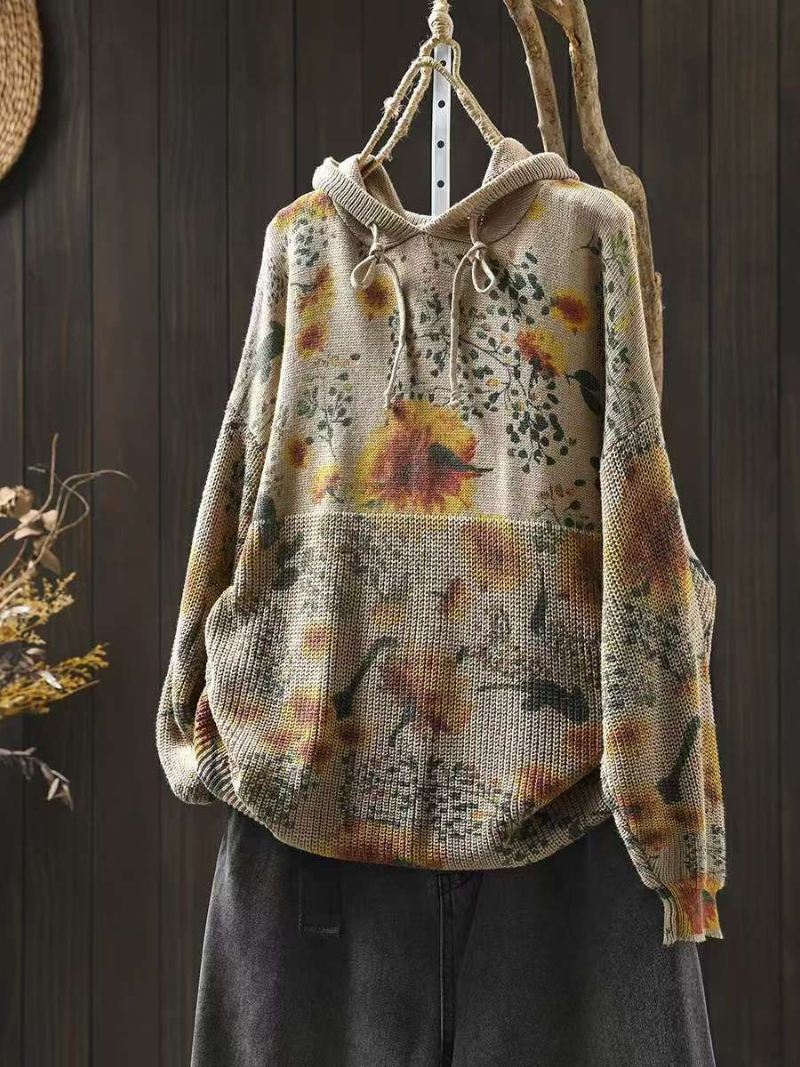 Women's Classic Everyday Wear Hooded Floral Printed Sweater