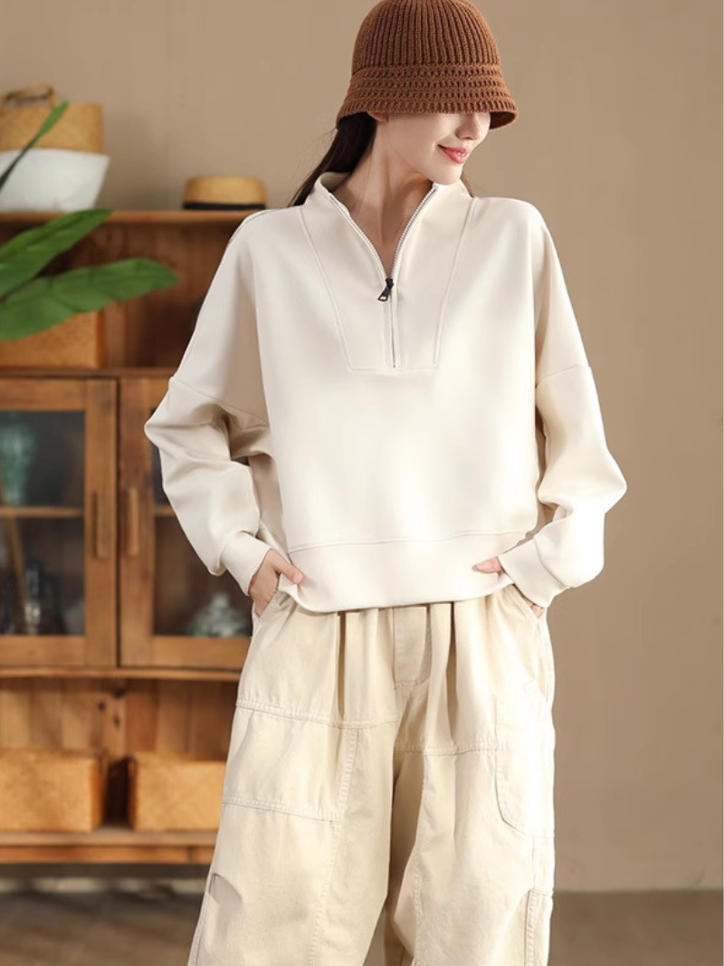 Cozy Women's Half Open Collar Loose Sweater | Eva Trends