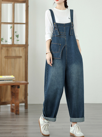 Relaxed Women's Wide-Leg Cotton Denim Overalls | Eva Trends