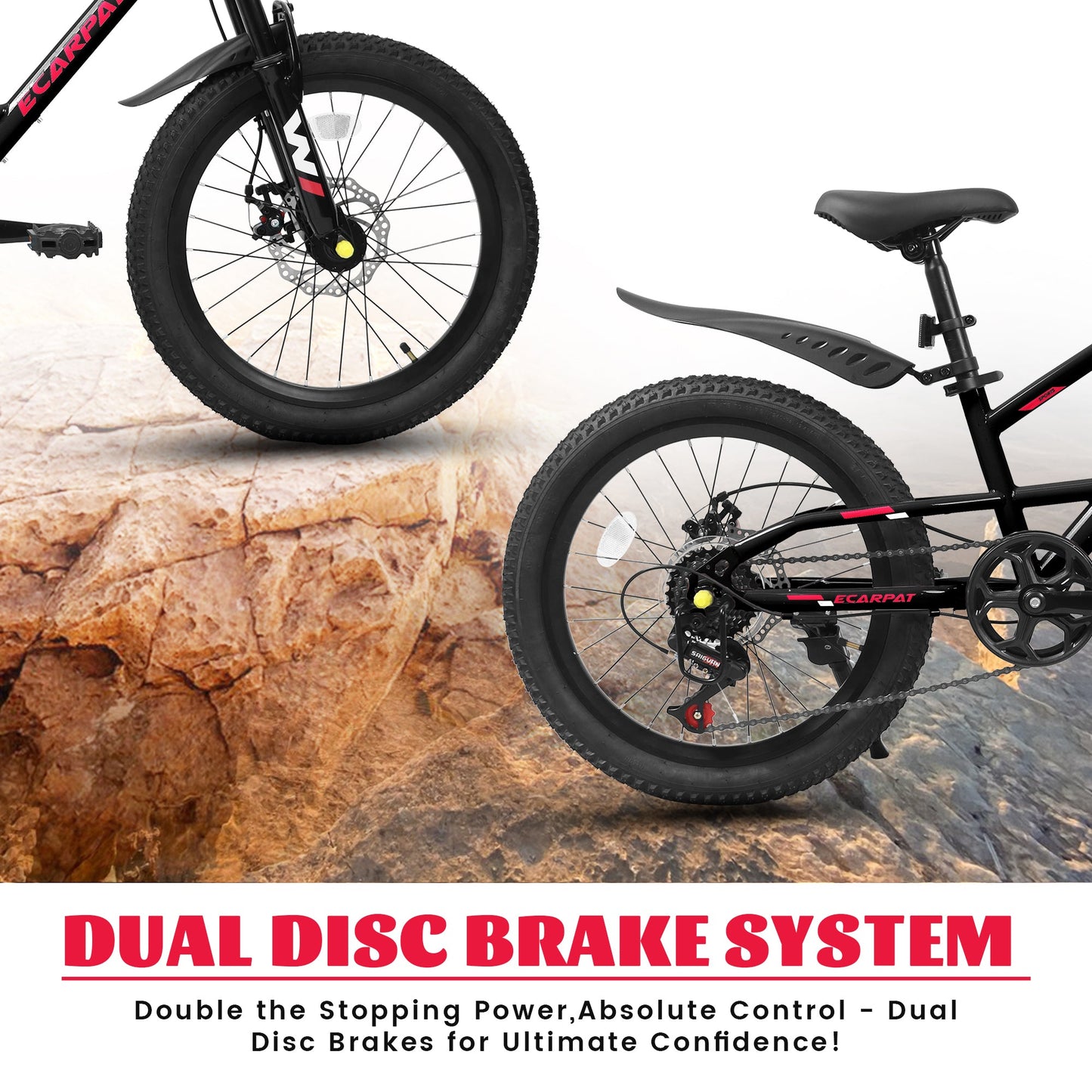20" Kids Mountain Bike | Ages 6-12, 7-Speed, Front Disc Brake & Suspension