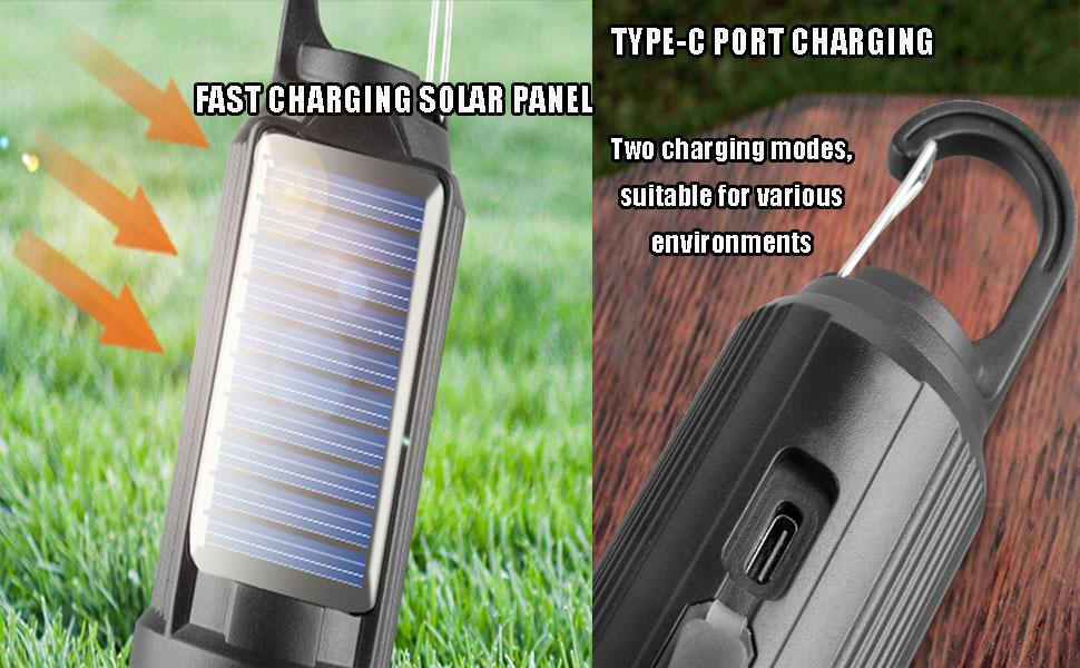 Solar Camping Light – USB-C Rechargeable, 3 Modes, Waterproof Portable Light for Hiking & Emergencies