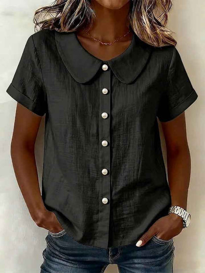 Women's Solid-Color Short-Sleeve Loose Casual Shirt – Lightweight Everyday Top