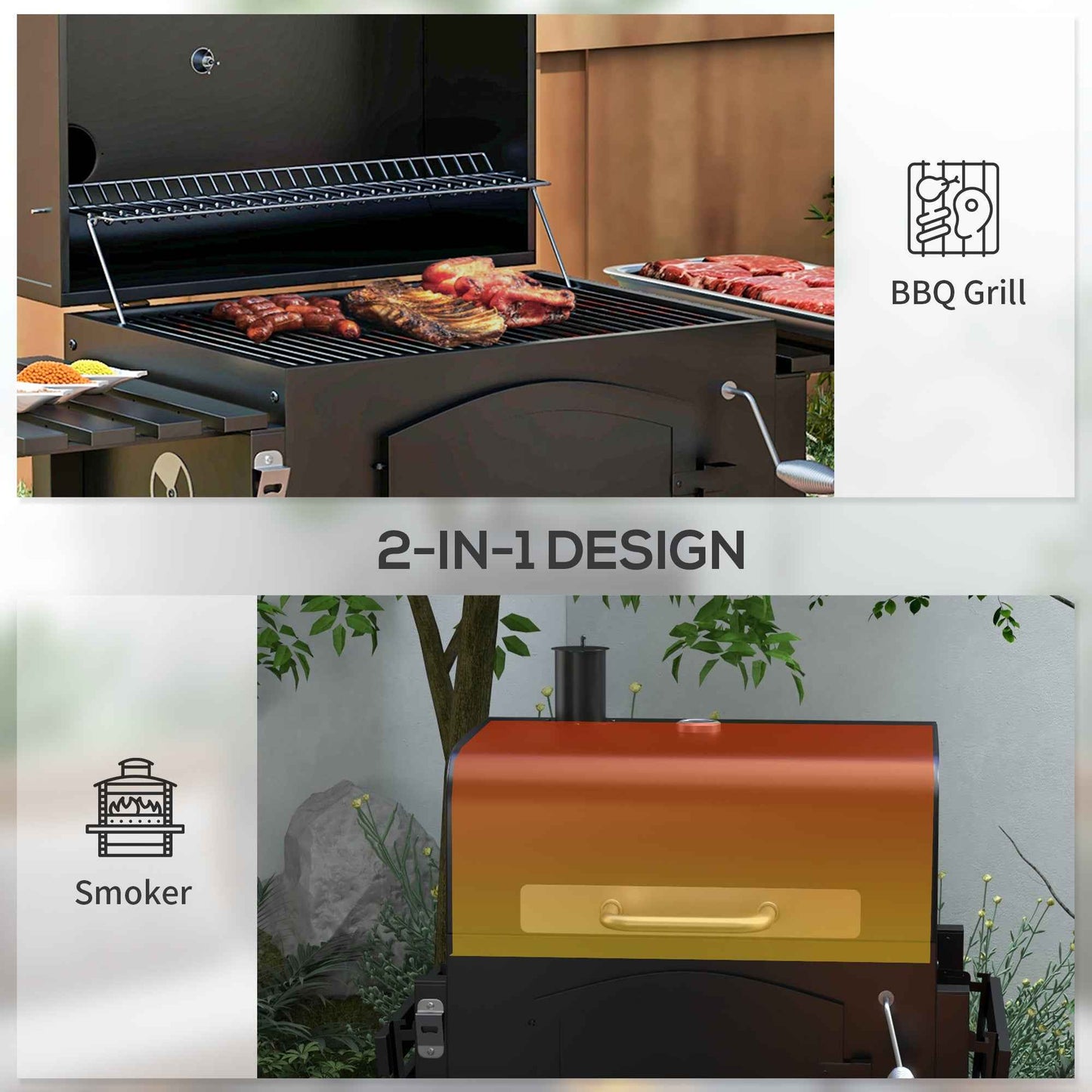 Charcoal BBQ Grill | 371 Sq In with Adjustable Height, Folding Shelves & Thermometer