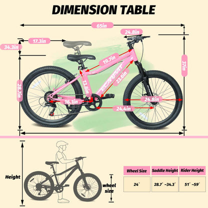 24" Youth Mountain Bike | 7-Speed, Front Disc Brake, Suspension & Alloy Rims