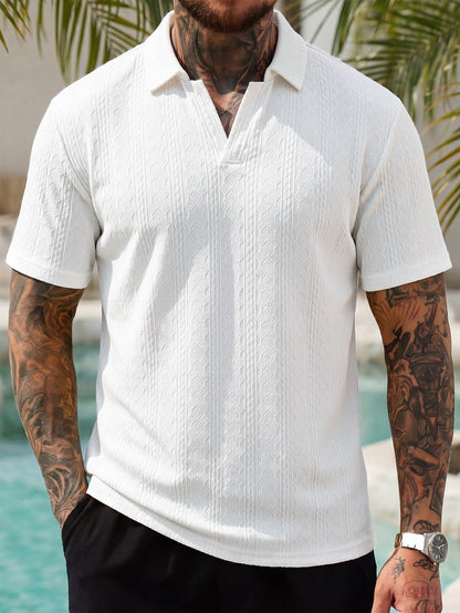 Men's Waffle Knit Lapel Polo Shirt – Smart Casual