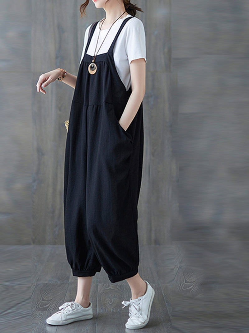 Cropped Hemp Overall Dungarees - Elastic Cuff Design