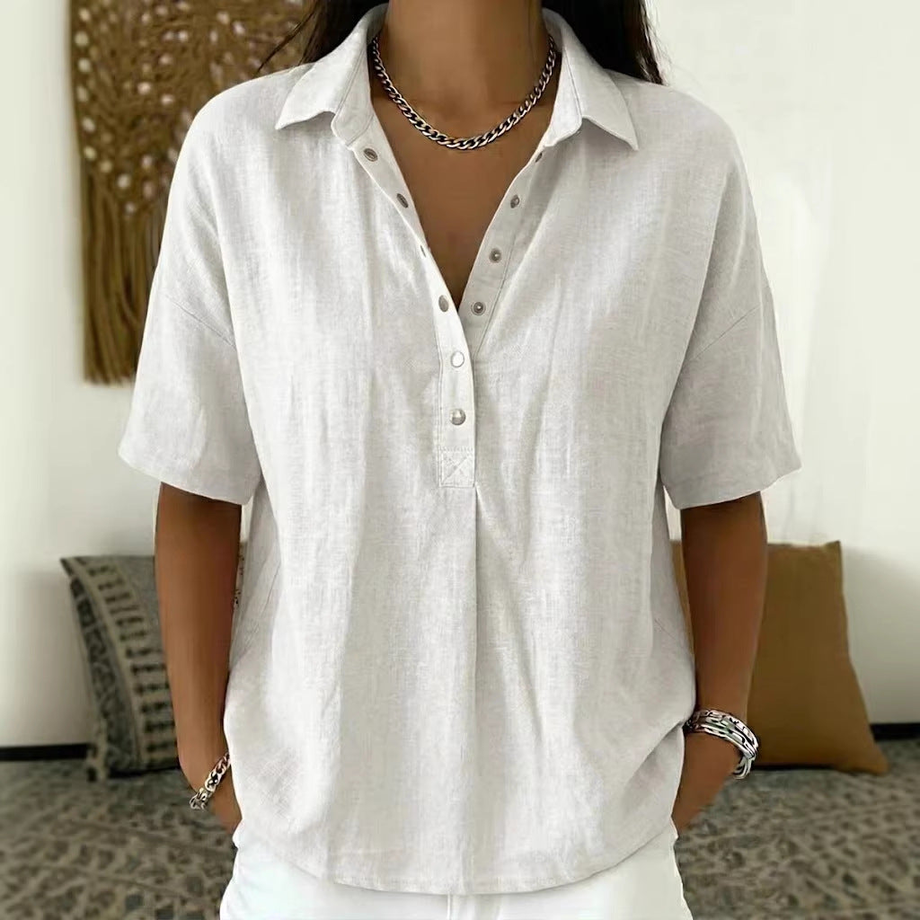 Women's Short-Sleeve Button Pullover Shirt