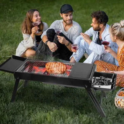 Folding Charcoal BBQ Grill with Charcoal Drawer & Side Shelf – Portable, 4 lbs.