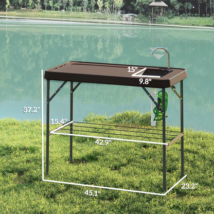 Folding Fish Cleaning Table with Sink, Faucet & Sprayer – Portable Camp Table