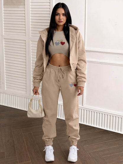 Women's Fleece Heart-Print 3-Piece Set – Jacket, Vest & Pants