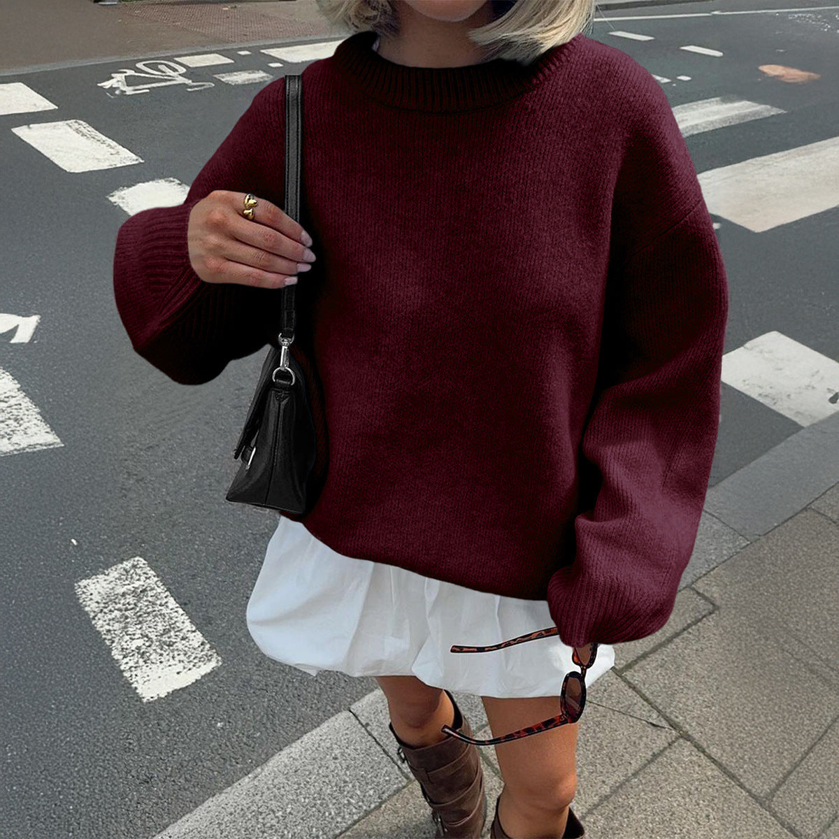 Women's Loose Fit Pullover Knit Sweater – 4 Colors