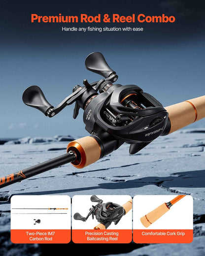 IM7 Carbon Fiber Baitcasting Rod & Reel Combo — 6.5 ft, Right-Hand