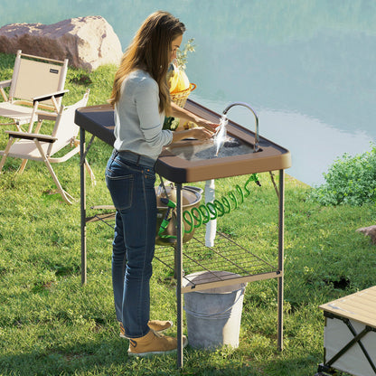 Folding Fish Cleaning Table with Sink, Faucet & Sprayer – Portable Camp Table
