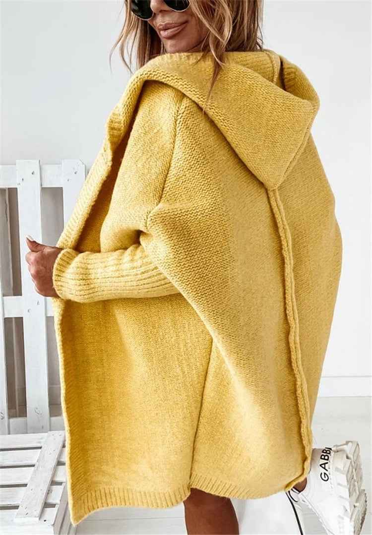 Women's Oversized Bat-Sleeve Hooded Cardigan Sweater – Cozy Casual Knit