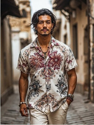 Men's Retro Animal Print Short-Sleeve Shirt