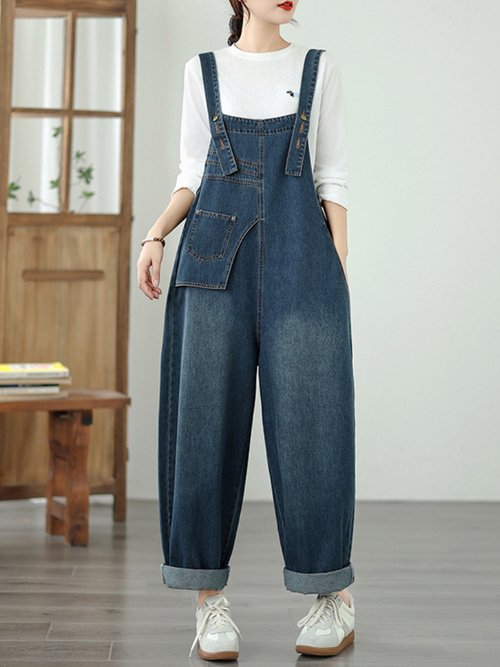 Relaxed Women's Wide-Leg Cotton Denim Overalls | Eva Trends